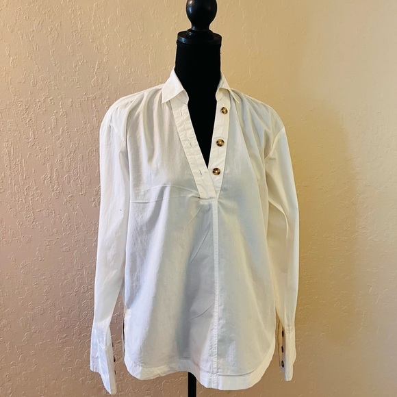 Anthropologie Tops - Anthropologie Maeve Henley Popover Shirt in white cotton poplin‎